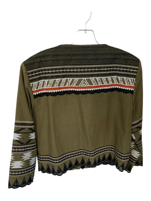 Veronica Beard Size L Olive Green & Orange Cotton Embroidered Beaded Jacket Olive Green & Orange / L