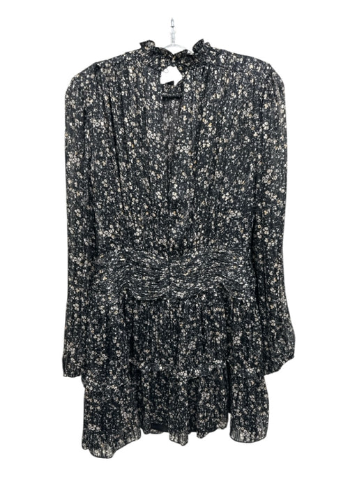 ML Monique Lhuillier Size 8 Black & Cream Polyester Metallic Thread Floral Dress Black & Cream / 8