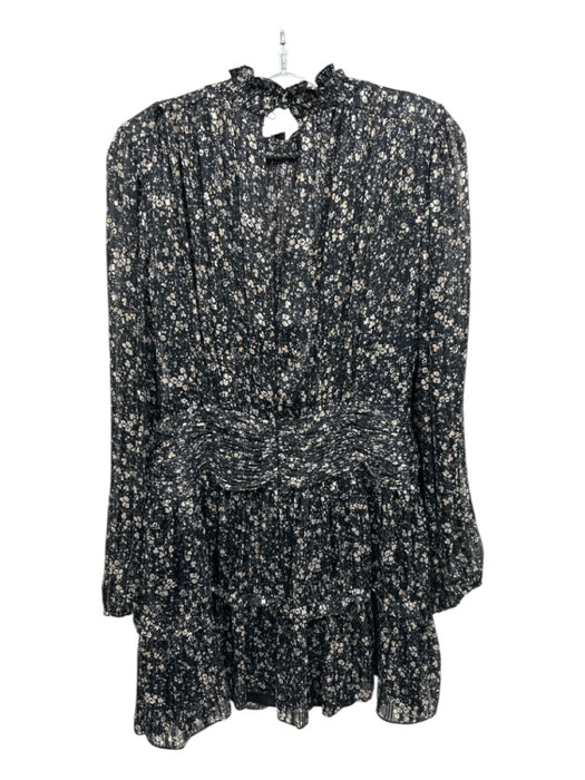 ML Monique Lhuillier Size 8 Black & Cream Polyester Metallic Thread Floral Dress Black & Cream / 8