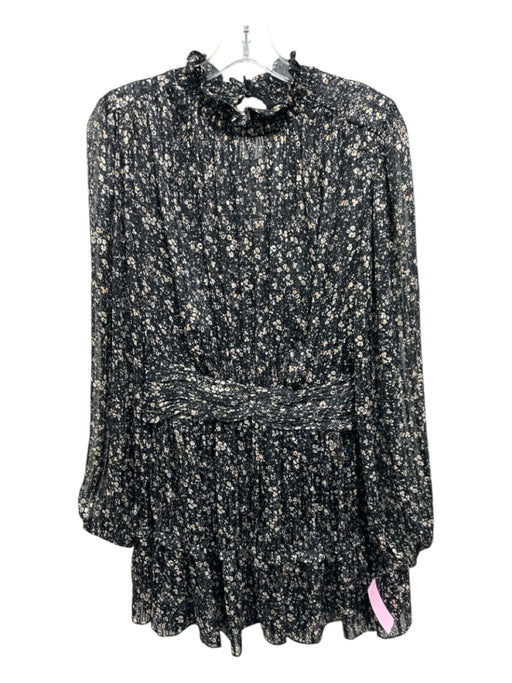 ML Monique Lhuillier Size 8 Black & Cream Polyester Metallic Thread Floral Dress Black & Cream / 8
