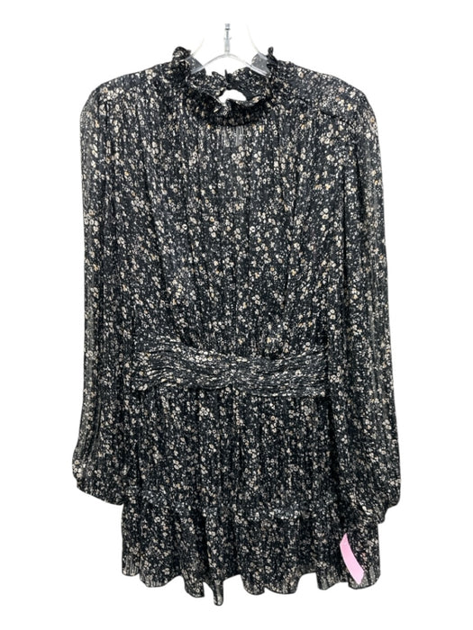 ML Monique Lhuillier Size 8 Black & Cream Polyester Metallic Thread Floral Dress Black & Cream / 8