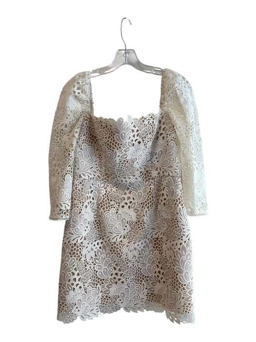 NBD Size L Cream & Tan Polyester Square Neck Back Zip 3/4 Sleeve Dress Cream & Tan / L