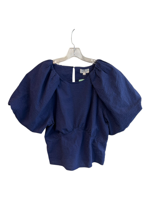 P Cill Size L Navy Polyester Round Neck Short Puff Sleeve Side Zip Top Navy / L