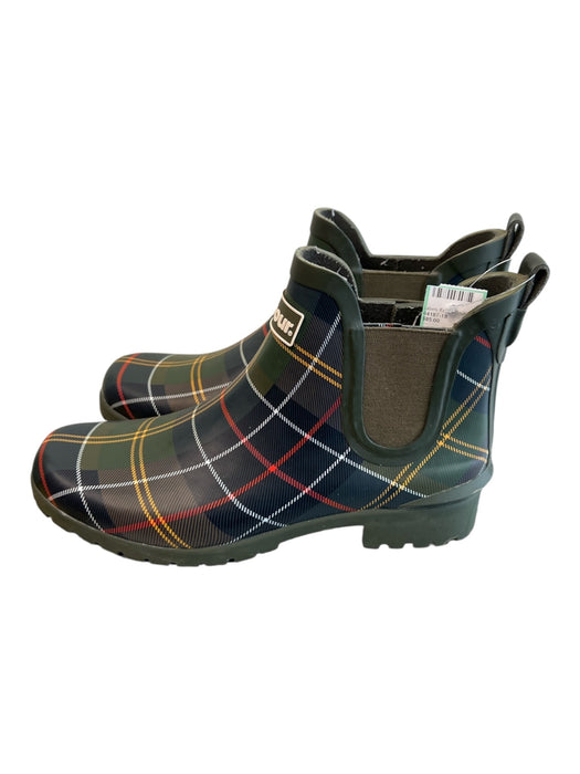 Barbour Shoe Size 6 Green Rubber Round Toe Plaid Elastic Side Panels Booties Green / 6