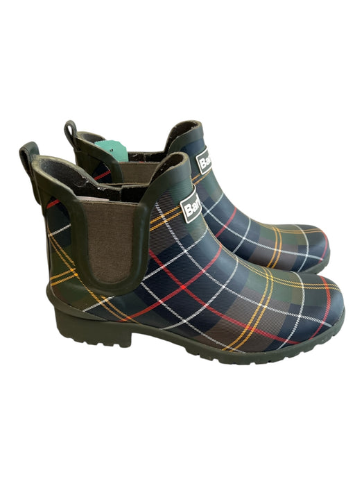Barbour Shoe Size 6 Green Rubber Round Toe Plaid Elastic Side Panels Booties Green / 6