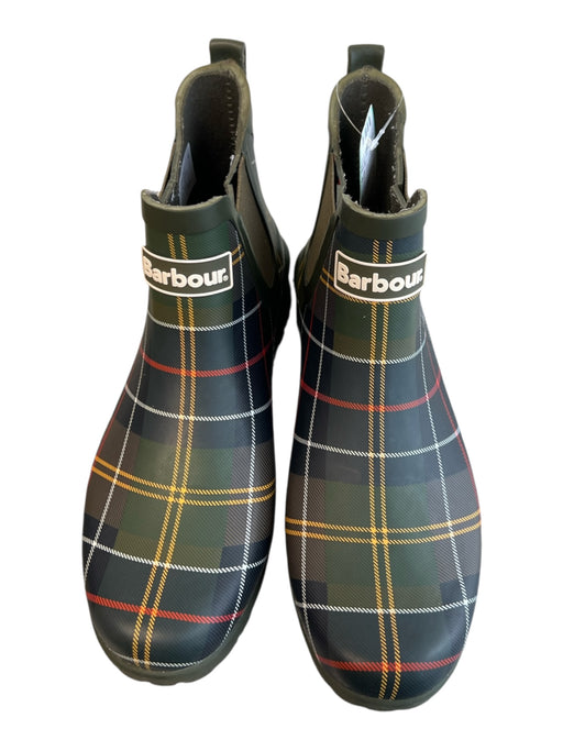 Barbour Shoe Size 6 Green Rubber Round Toe Plaid Elastic Side Panels Booties Green / 6