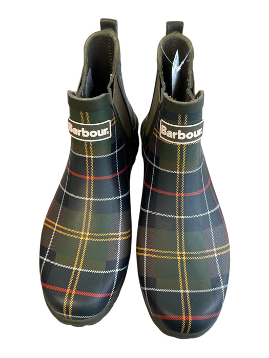 Barbour Shoe Size 6 Green Rubber Round Toe Plaid Elastic Side Panels Booties Green / 6
