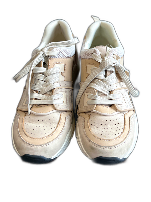 Sandro Shoe Size 6.5 Tan & beige Leather Low Top lace up Round Toe Sneaker Shoes Tan & beige / 6.5