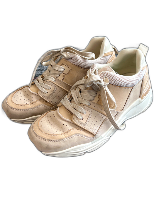 Sandro Shoe Size 6.5 Tan & beige Leather Low Top lace up Round Toe Sneaker Shoes Tan & beige / 6.5