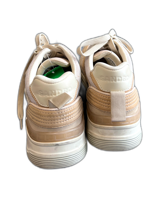 Sandro Shoe Size 6.5 Tan & beige Leather Low Top lace up Round Toe Sneaker Shoes Tan & beige / 6.5