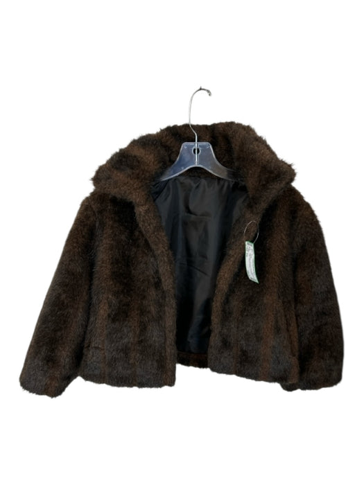 Cejon Size S/M Dark Brown Faux Fur Long Sleeve Collar Cropped Jacket Dark Brown / S/M