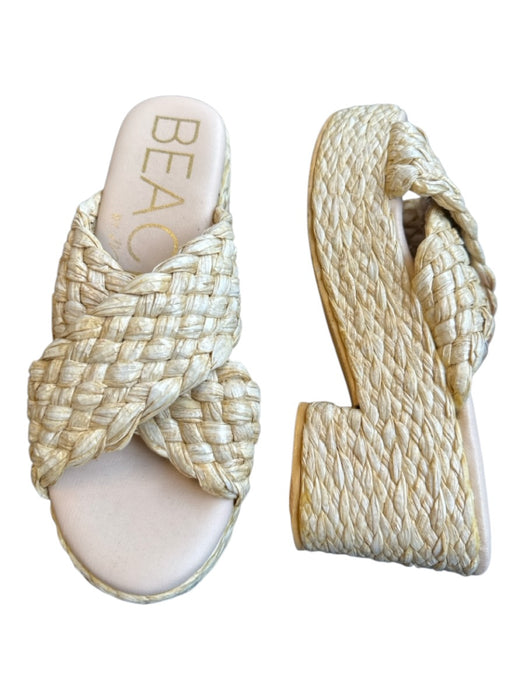 Beach by Matisse Shoe Size est 6 Tan Straw Platform Crossover Block Heel Sandals Tan / est 6