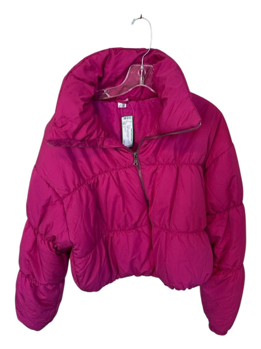 Double Zero Size L Magenta Polyester Blend Long Sleeve Puffer Cropped Jacket Magenta / L