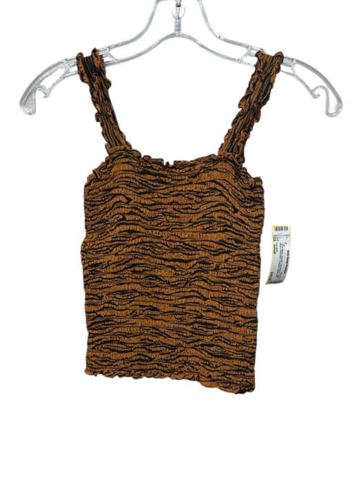 La Ligne Size Small Tan & black Viscose Sleeveless Tiger Stripe Smocked Top Tan & black / Small