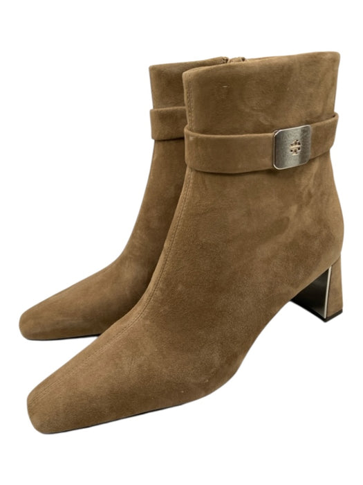 Tory Burch Shoe Size 8.5 Taupe Brown Suede Side Zip Square Toe Booties Taupe Brown / 8.5
