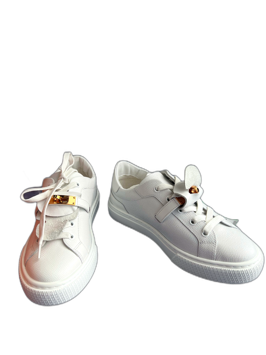 Hermes Shoe Size 36 White Calfskin Low Top lace up Xtra Laces Sneakers White / 36