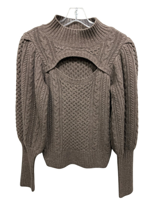 Sea New York Size M Brown Wool Cable Knit Keyhole Front Mock Neck Sweater Brown / M