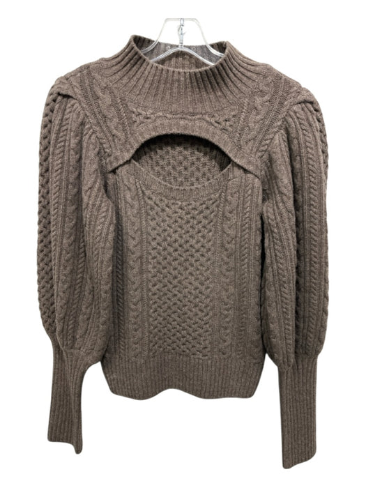 Sea New York Size M Brown Wool Cable Knit Keyhole Front Mock Neck Sweater Brown / M