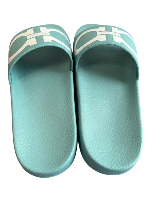 Salvatore Ferragamo Shoe Size 8 Aqua Rubber Wide Strap slides Logo Gancini Shoes Aqua / 8
