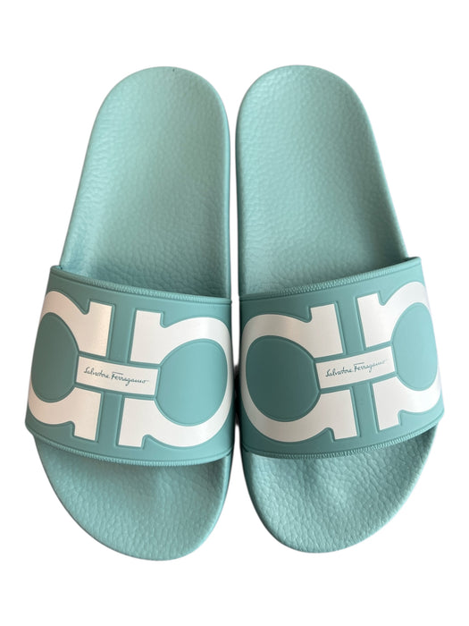 Salvatore Ferragamo Shoe Size 8 Aqua Rubber Wide Strap slides Logo Gancini Shoes Aqua / 8
