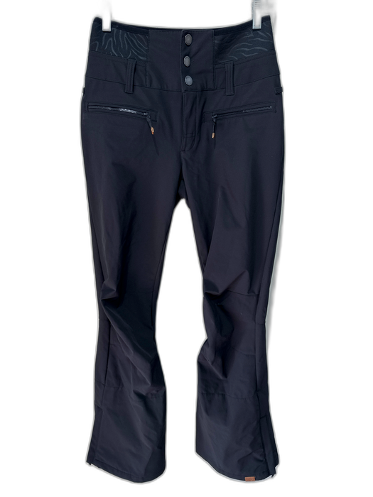 Roxy Size Small Black Polyester Blend High Rise Zebra Print Flare Pants Black / Small