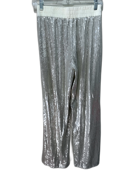 S'edge Size XS Cream & Silver Rayon Blend Elastic Waist All Over Sequins Pants Cream & Silver / XS
