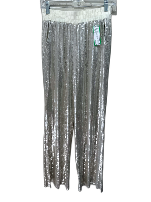 S'edge Size XS Cream & Silver Rayon Blend Elastic Waist All Over Sequins Pants Cream & Silver / XS