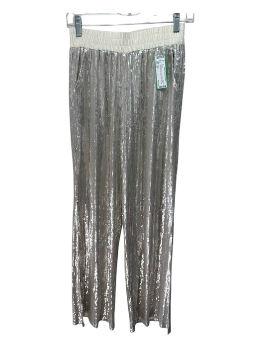 S'edge Size XS Cream & Silver Rayon Blend Elastic Waist All Over Sequins Pants Cream & Silver / XS