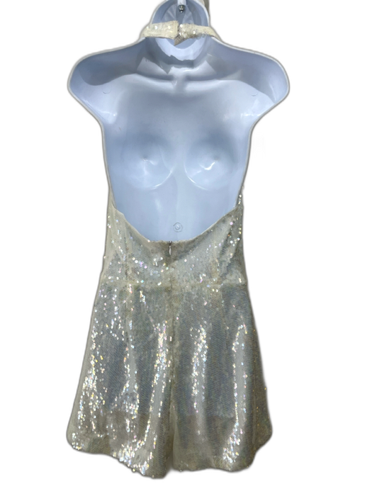 Queen of Sparkles Size XS White Sleeveless All Over Sequins Halter Neck Romper White / XS