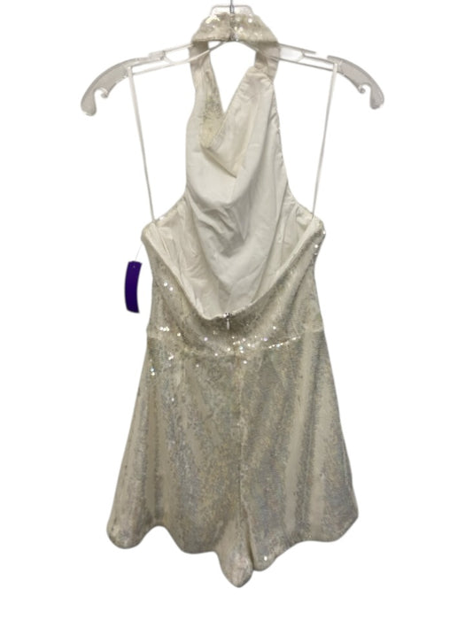 Queen of Sparkles Size XS White Sleeveless Sequins Halter Neck Romper White / XS