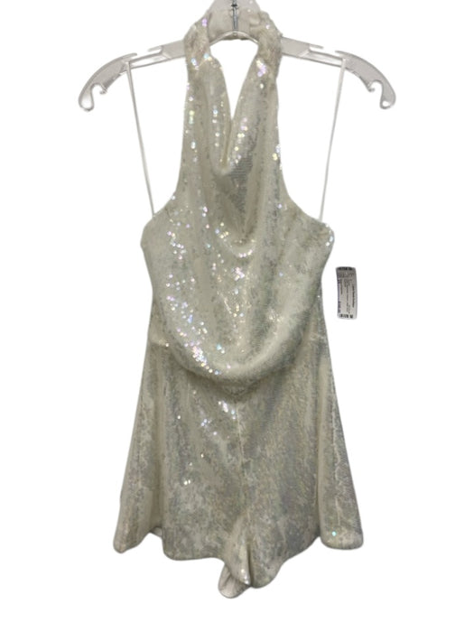 Queen of Sparkles Size XS White Sleeveless Sequins Halter Neck Romper White / XS