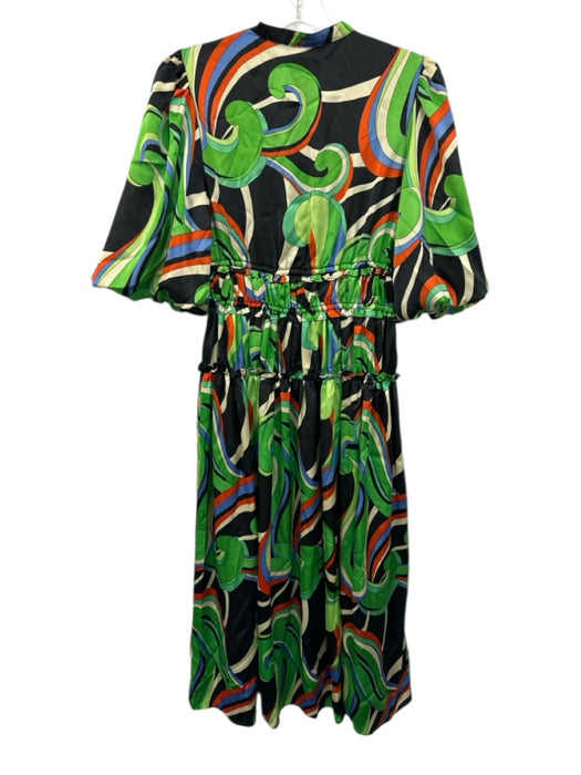 Alden Adair Size XS Green, Blue, Orange Polyester Short Bubble Sleeve Midi Dress Green, Blue, Orange / XS