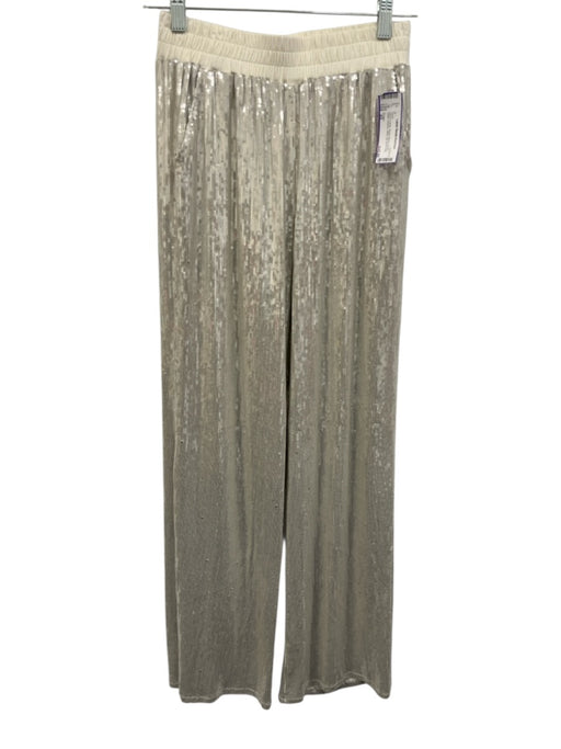 S'edge Size XS Silver & White Rayon Blend Elastic Waist Sequins Wide Leg Pants Silver & White / XS