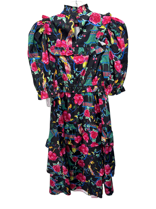 Alden Adair Size XS Black & Multi Cotton Blend Half Puff Sleeve Tiered Dress Black & Multi / XS