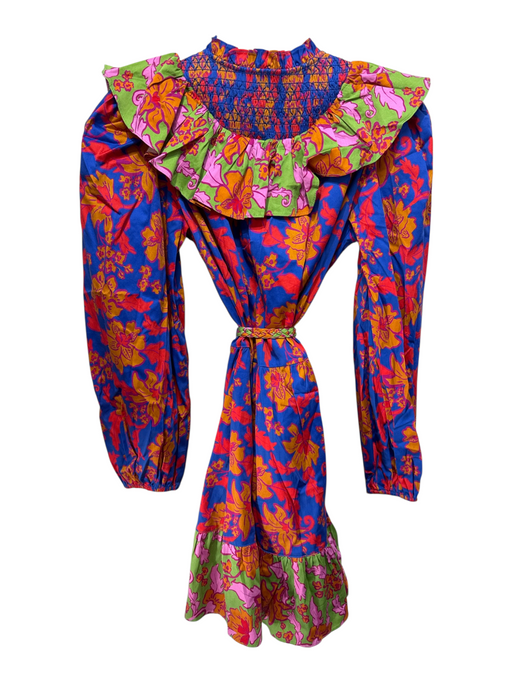 Alden Adair Size XS Blue, Orange, Red Cotton Blend Long Sleeve Floral Dress Blue, Orange, Red / XS