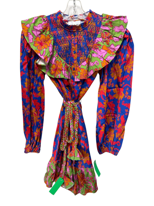 Alden Adair Size XS Blue, Orange, Red Cotton Blend Long Sleeve Floral Dress Blue, Orange, Red / XS