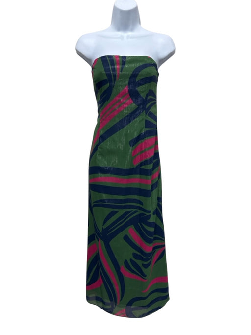 Alden Adair Size Small Green, Blue, Pink Strapless Abstract Print Midi Dress Green, Blue, Pink / Small
