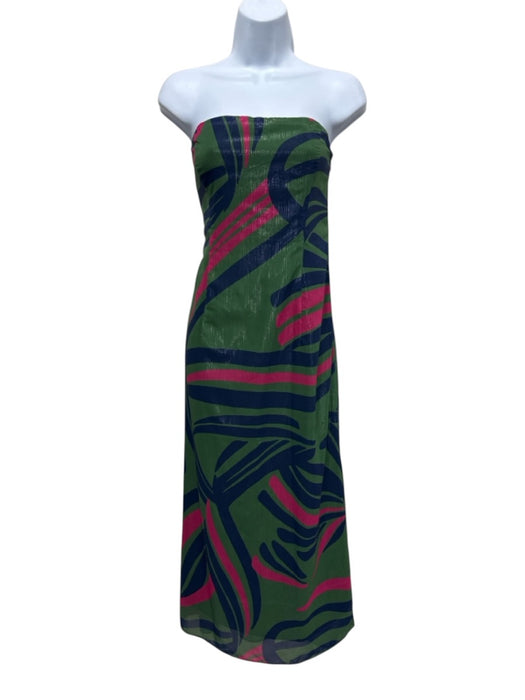 Alden Adair Size Small Green, Blue, Pink Strapless Abstract Print Midi Dress Green, Blue, Pink / Small