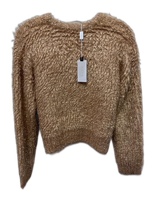 ASTR The Label Size Small Gold & Beige Acrylic Blend Long Sleeve Ribbed Sweater Gold & Beige / Small