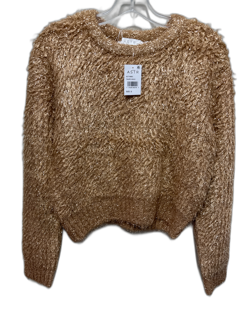 ASTR The Label Size Small Gold & Beige Acrylic Blend Long Sleeve Ribbed Sweater Gold & Beige / Small