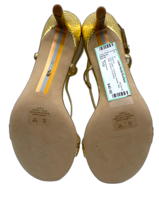 Sam Edelman Shoe Size 11M Gold Leather Embossed Buckle Midi Heel Sandals Gold / 11M