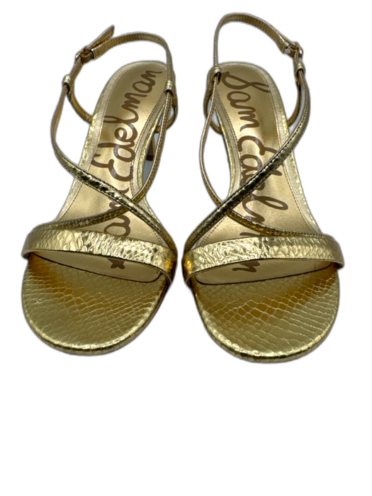 Sam Edelman Shoe Size 11M Gold Leather Embossed Buckle Midi Heel Sandals Gold / 11M