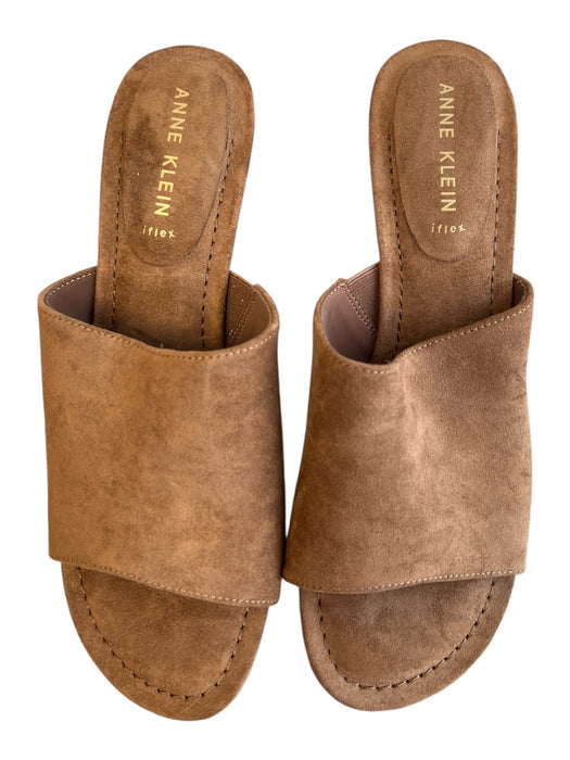 Anne Klein Shoe Size 10 Brown Textile Suede Open Toe & Heel Wedge Heel Shoes Brown / 10