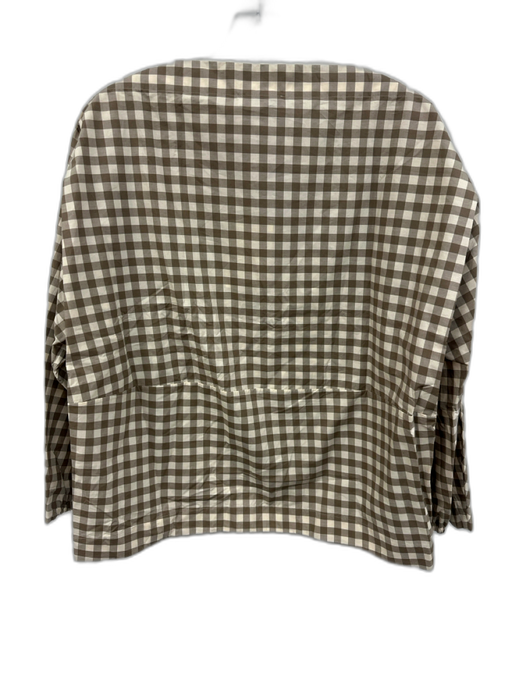 COS Size 8 Taupe Cotton Long Sleeve Gingham Boat Neck Side Slit Top Taupe / 8