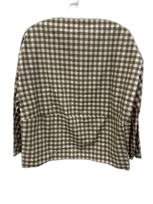 COS Size 8 Taupe Cotton Long Sleeve Gingham Boat Neck Side Slit Top Taupe / 8