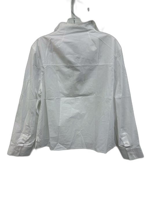 COS Size 8 White Cotton Long Sleeve Pintuck Button Front Ruffle Neckline Top White / 8