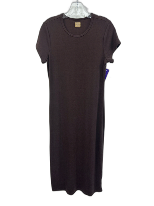 Free-est Size Medium Brown Polyester Blend Short Sleeve Stretch Midi Dress Brown / Medium
