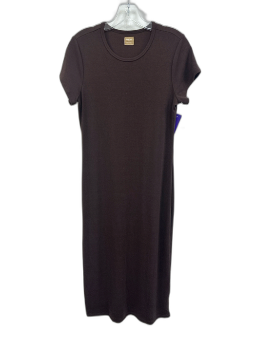 Free-est Size Medium Brown Polyester Blend Short Sleeve Stretch Midi Dress Brown / Medium