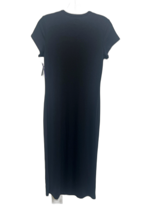 Free-est Size Medium Black Polyester Blend Short Sleeve Stretch Midi Dress Black / Medium