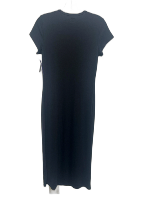 Free-est Size Medium Black Polyester Blend Short Sleeve Stretch Midi Dress Black / Medium